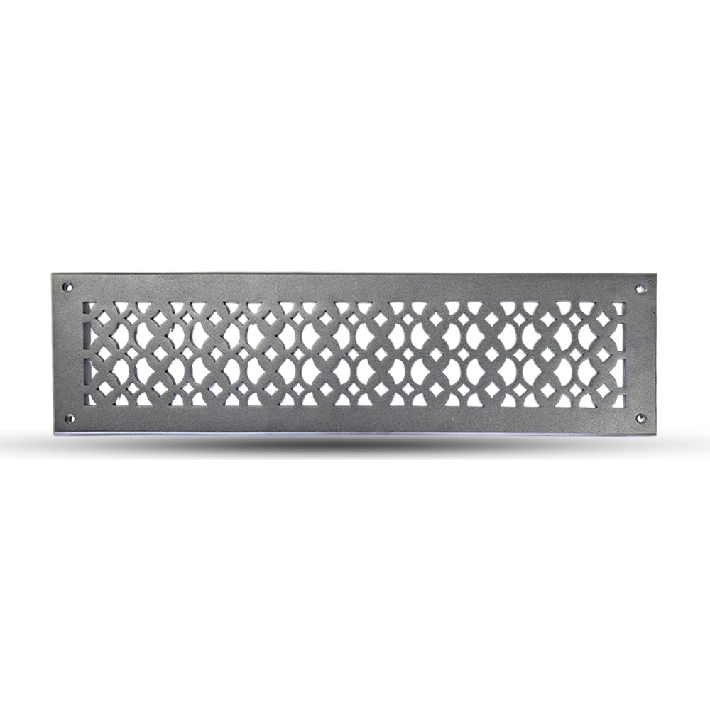 Air Return Grill 4″ x 20″ VR100 With Holes and Matching Screws Top Faceplate Size 6″ x 22″ HVAC Duct Cover Decorative Handcrafted High-Quality Metal - Cast Aluminum Powder Coated Re-Paintable For Walls, Ceilings, and Floors without Damper -Black