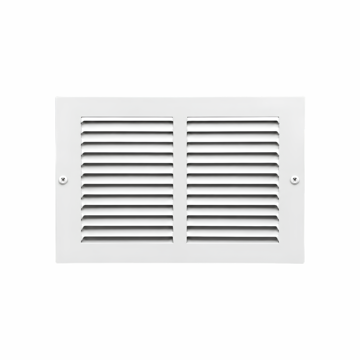 10" x 6" white steel air return grille with horizontal slats for sidewall and ceiling HVAC vent.
