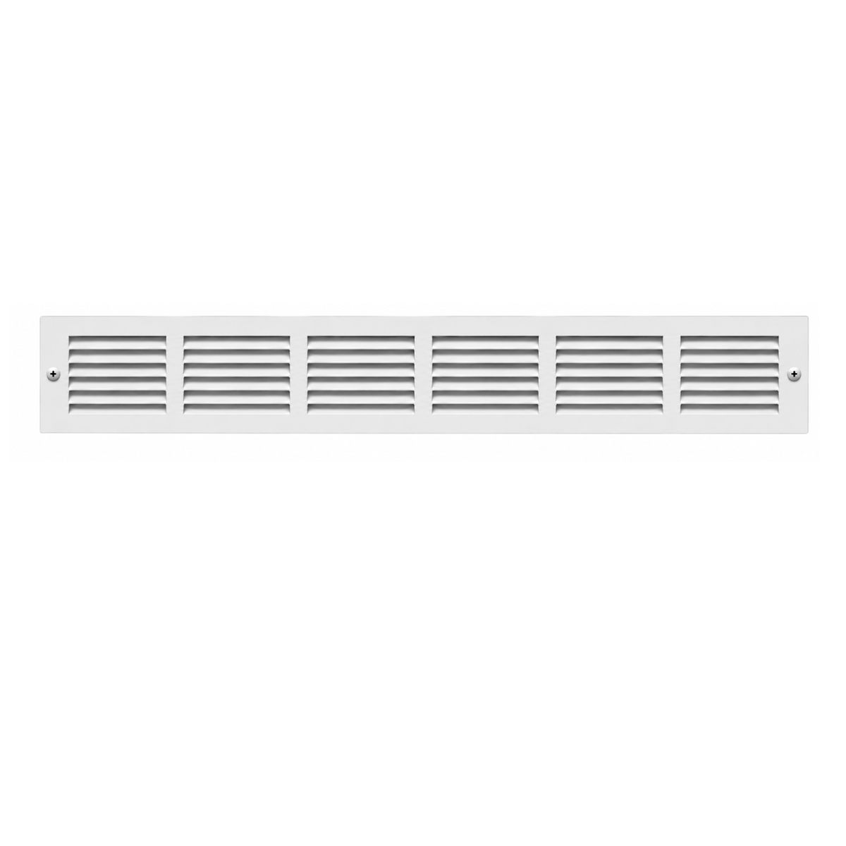 30 X 6 White steel baseboard air return grille with mounting screws for sidewall HVAC installation
