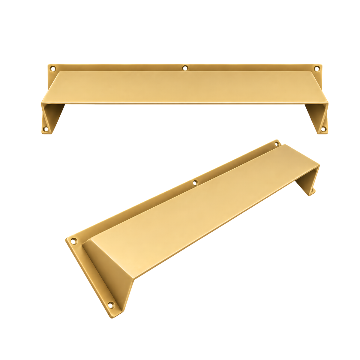 40" matte gold cast aluminum air vent deflector hood shown in front and angled views
