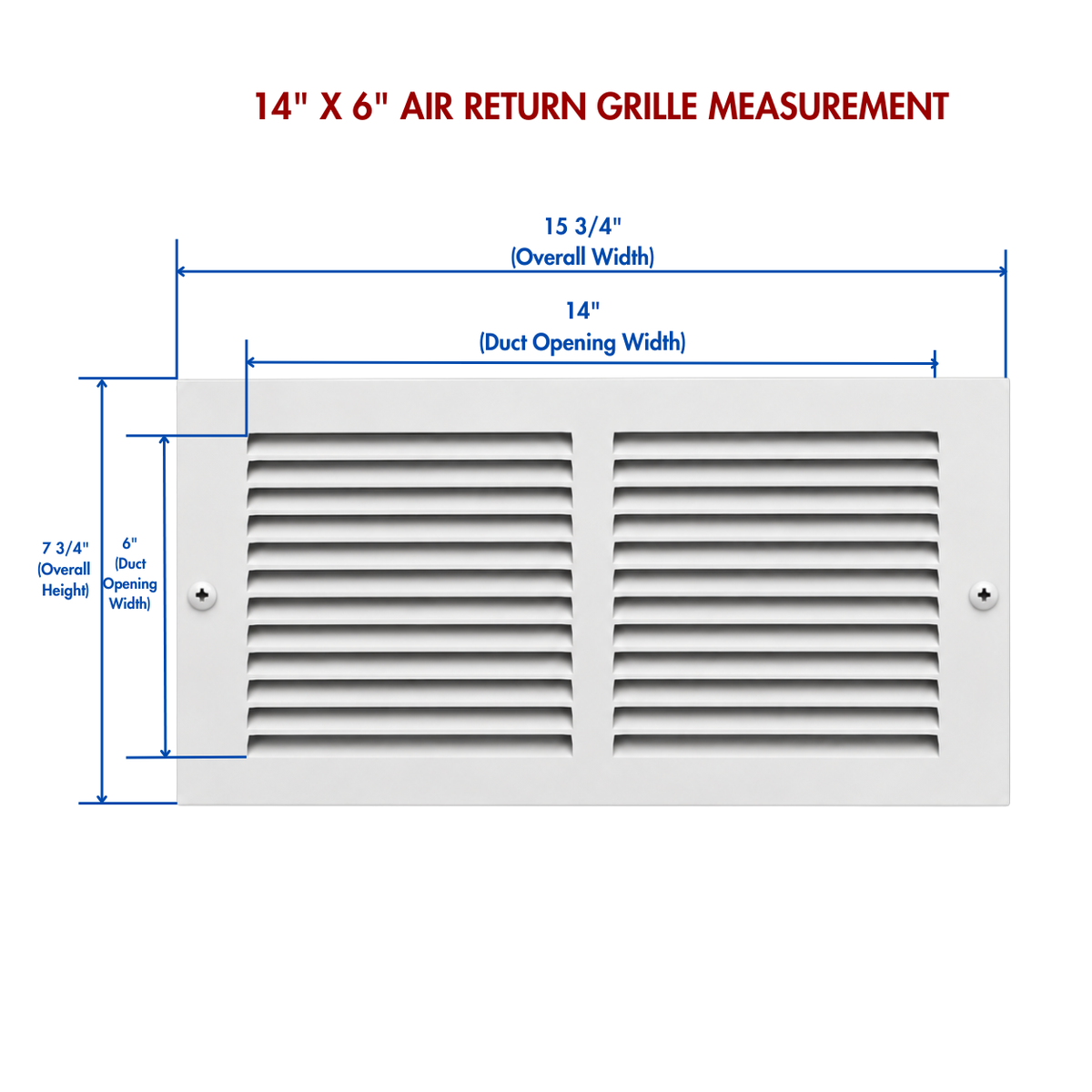 14" x 6" white steel air return grille measurement.
