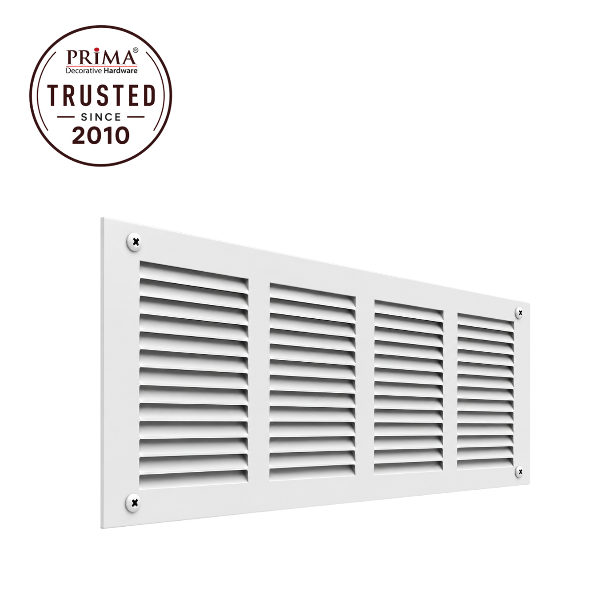 16" x 6" white steel air return grille with horizontal slats for sidewall and ceiling HVAC vent with trust badge.
