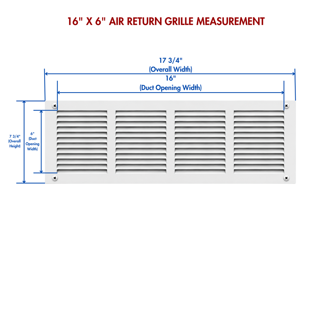 16" x 6" white steel air return grille measurement.
