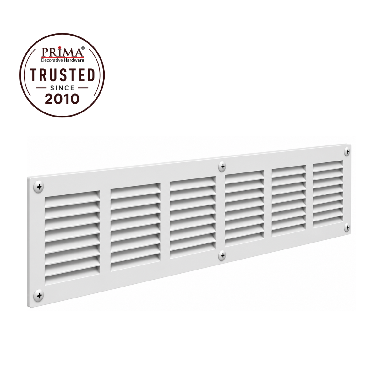 30" x 4" white steel air return grille with horizontal slats for sidewall and ceiling HVAC vent with trust badge.
