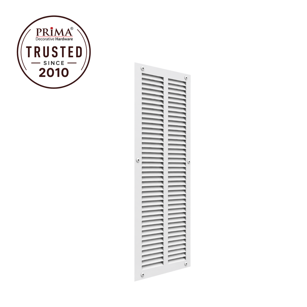 10" x 24" white steel air return grille with horizontal slats for sidewall and ceiling HVAC vent with trust badge.
