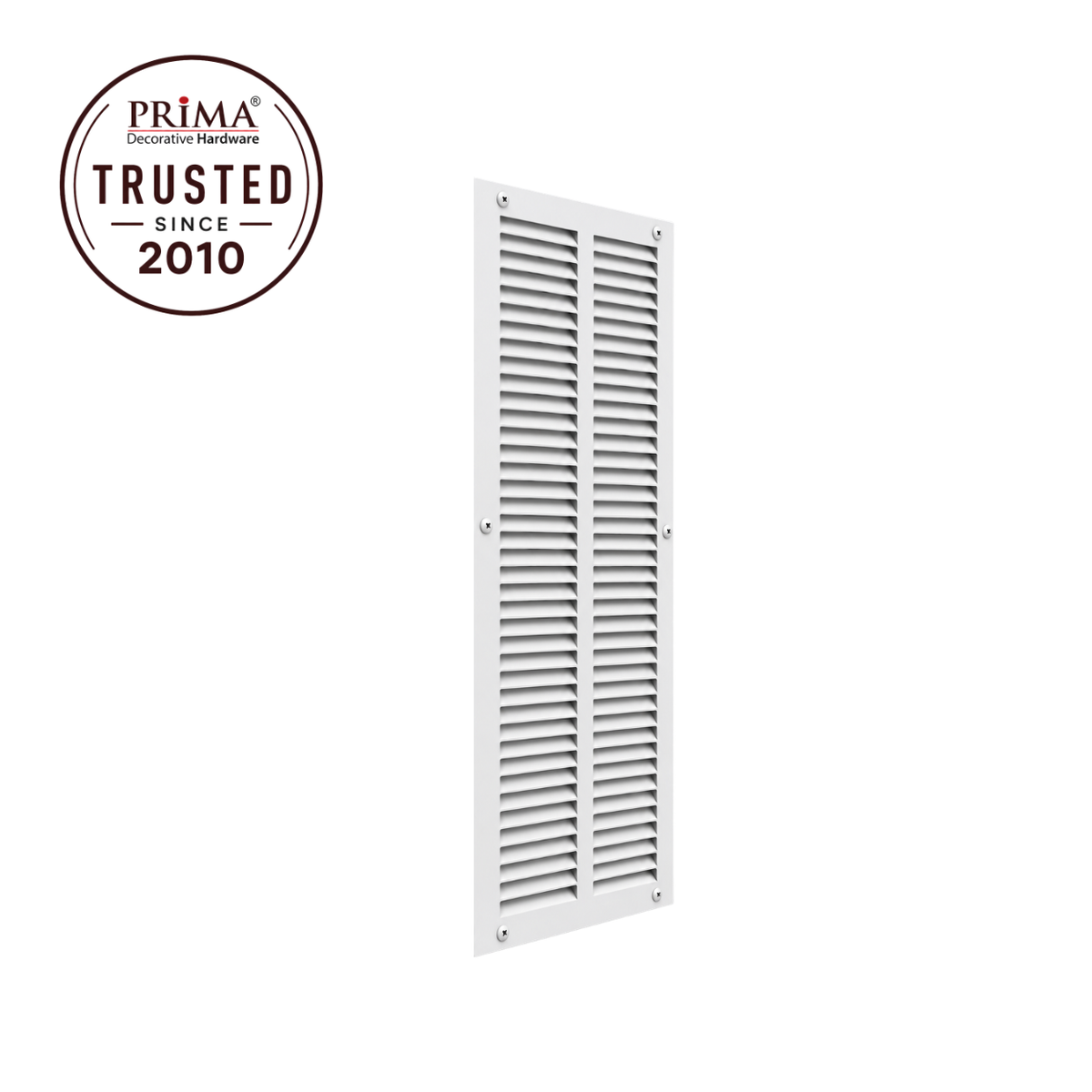 12" x 24" white steel air return grille with horizontal slats for sidewall and ceiling HVAC vent with trust badge.
