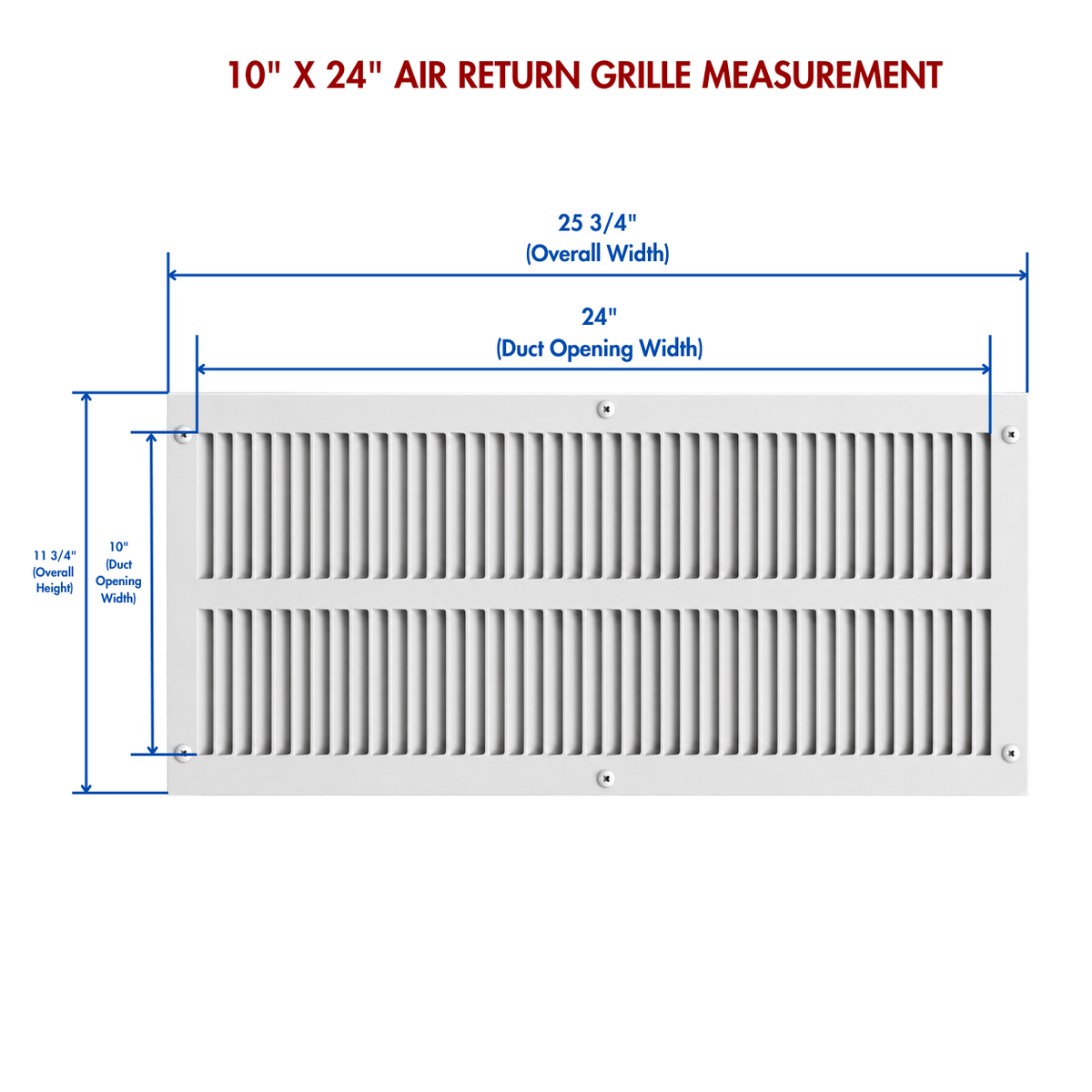 10" x 24" white steel air return grille measurement.
