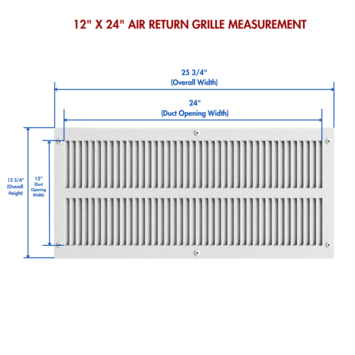 12" x 24" white steel air return grille measurement.
