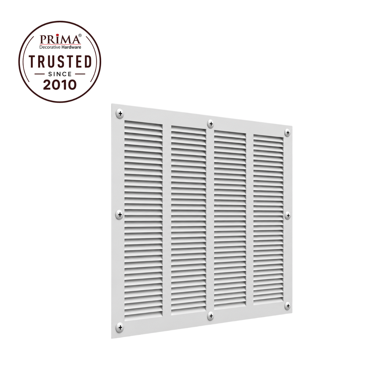 20" x 24" white steel air return grille with horizontal slats for sidewall and ceiling HVAC vent with trust badge.
