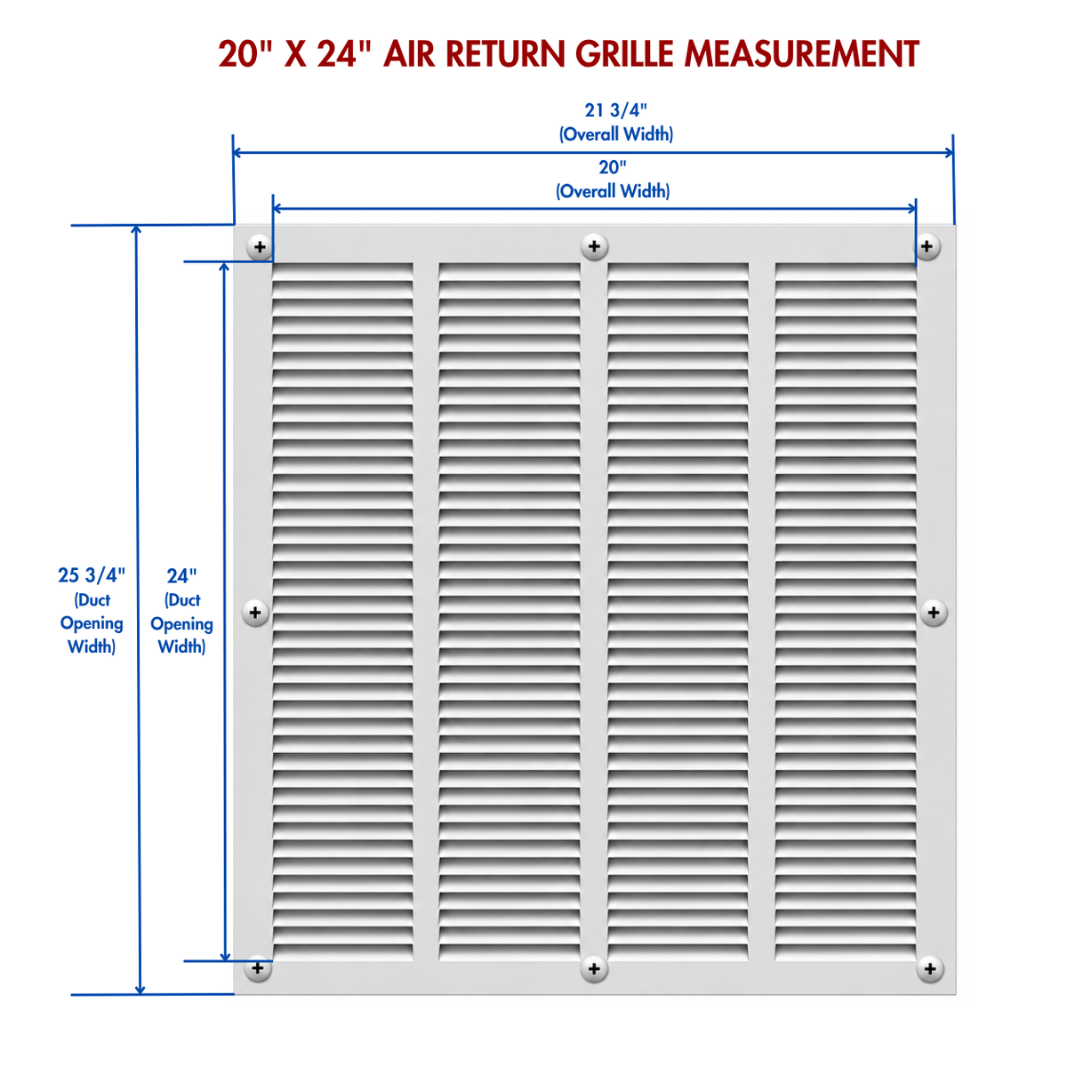 20" x 24" white steel air return grille measurement.
