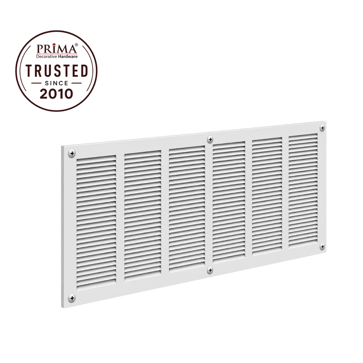 36" x 12" white steel air return grille with horizontal slats for sidewall and ceiling HVAC vent with trust badge.
