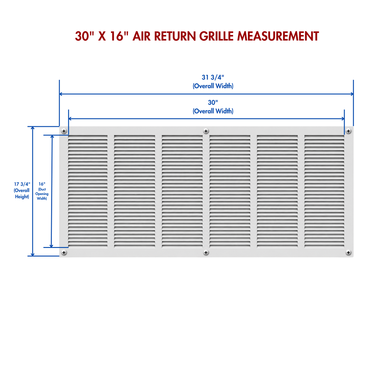 30" x 16" white steel air return grille measurement.
