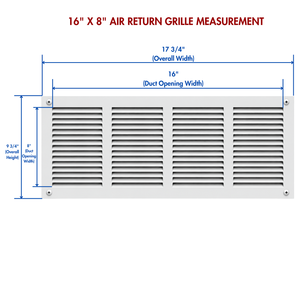 16" x 8" white steel air return grille measurement.
