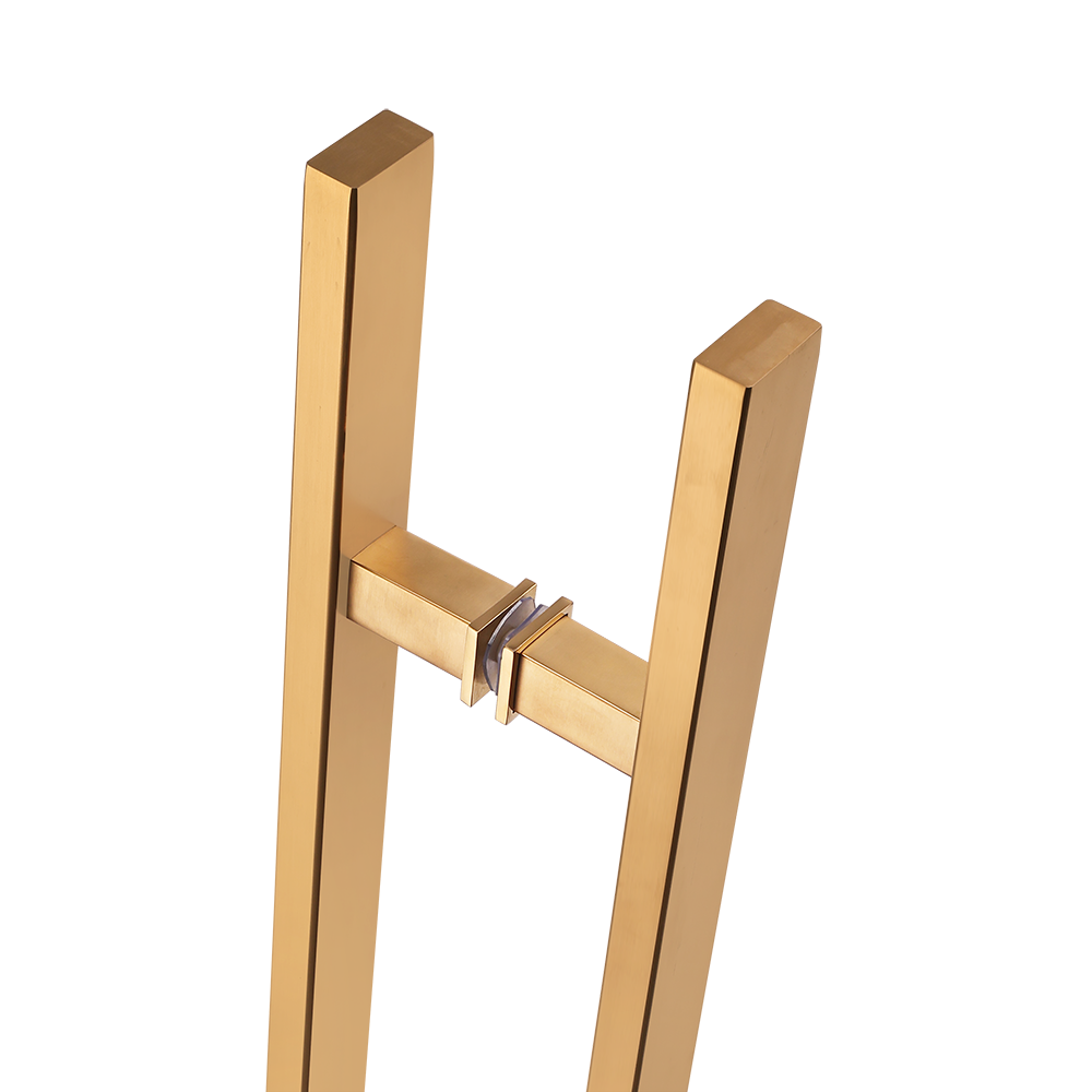 60" Back-to-Back Entry Door Pull / Push Handle - Rectangle ‘H’ Type, Ladder Style Modern Design | Premium 304 Stainless Steel | PVD Gold Finish