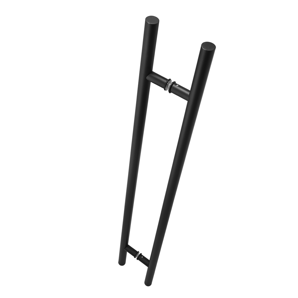 18" Back-to-Back Entry Door Pull / Push Handle - Round ‘H’ Type, Ladder Style Modern Design | Premium 304 Stainless Steel | Black Matte Finish