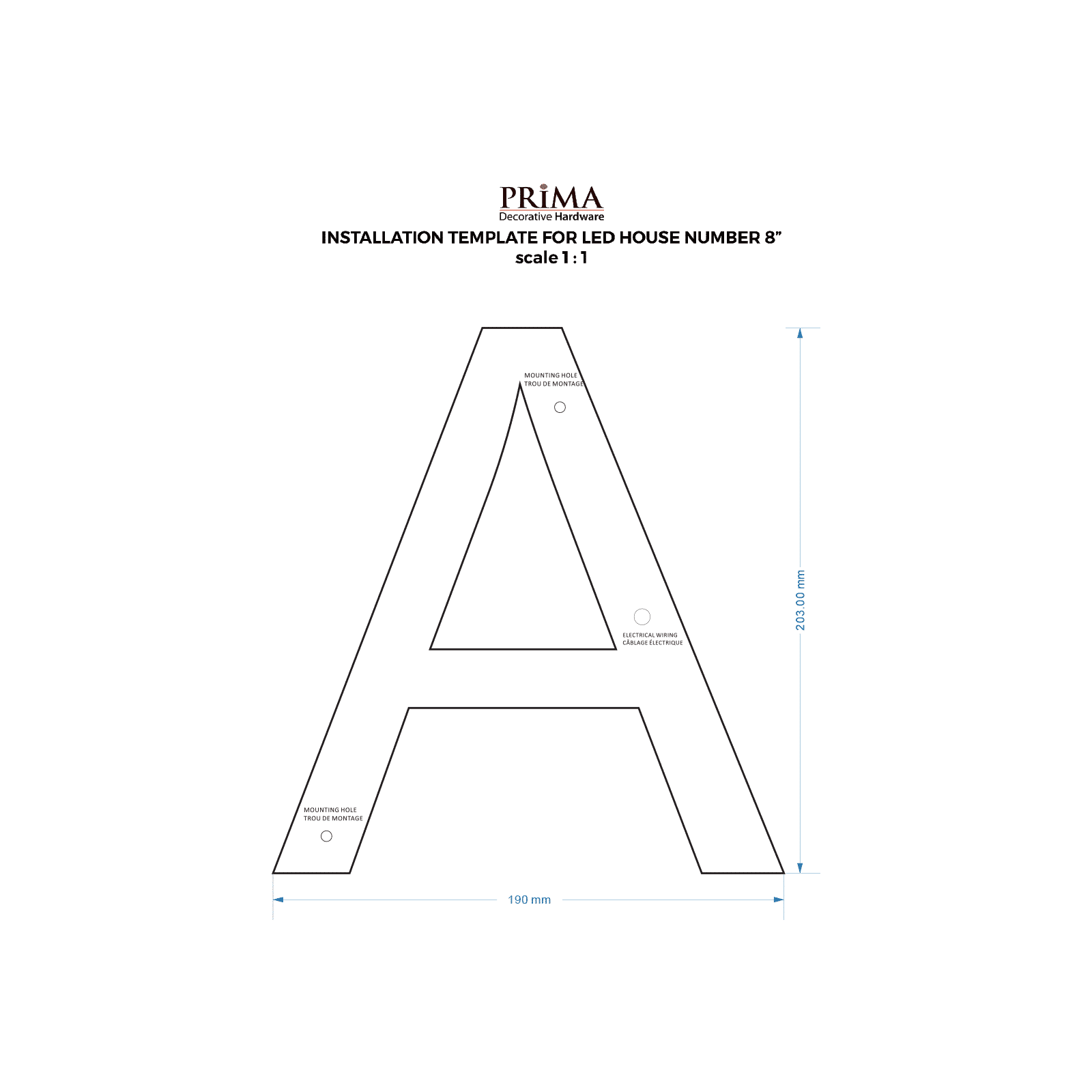 Lettre de maison rétroéclairée à LED 8", Prima