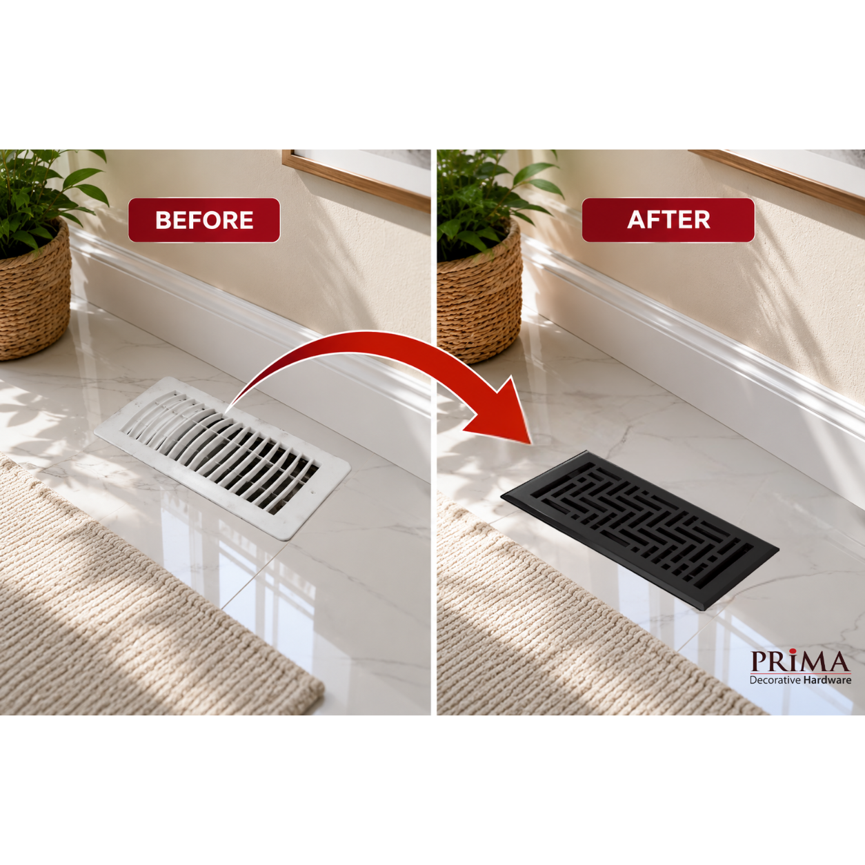 Before and after of floor register benefits in a home
