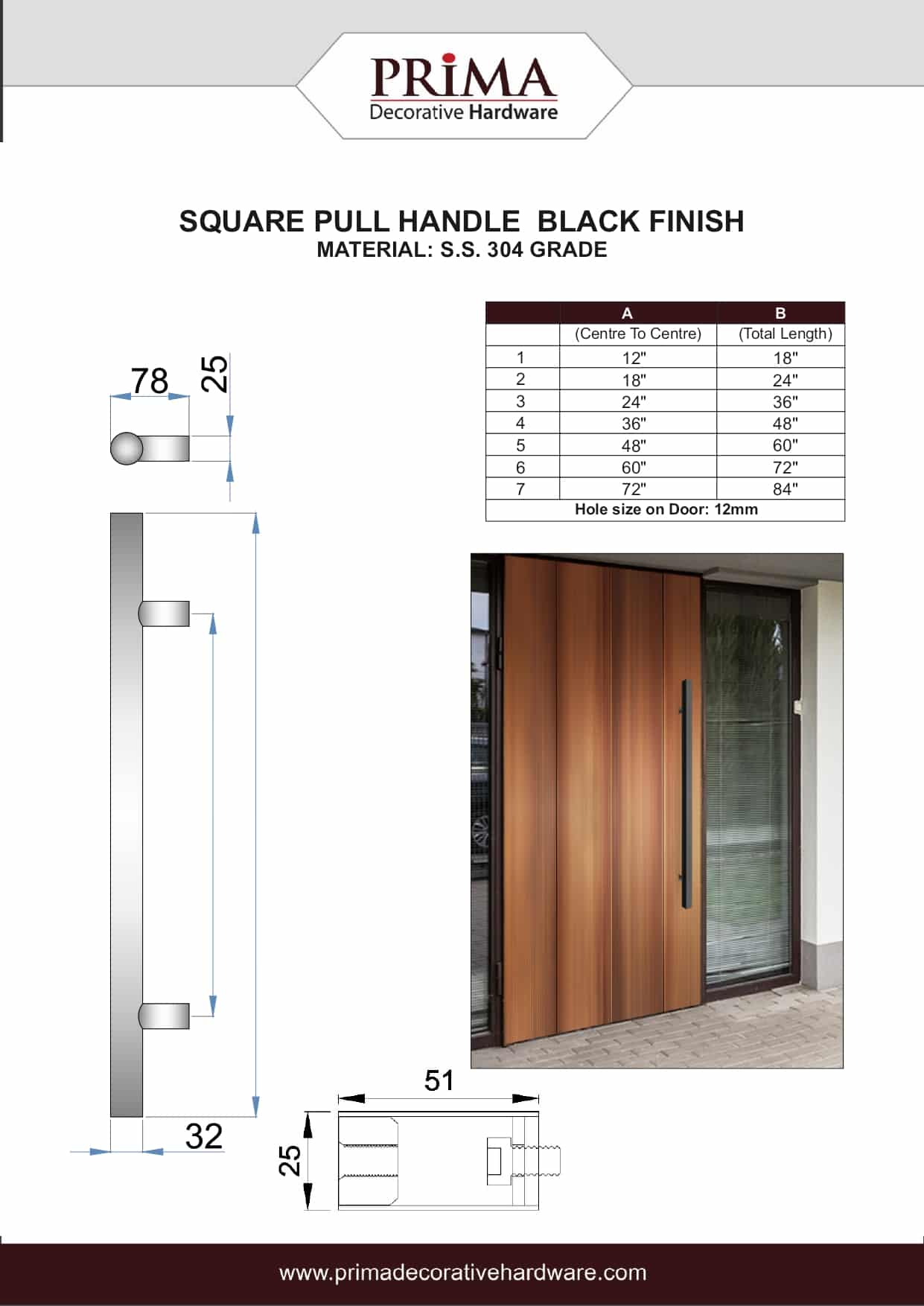 Poignée de porte d'entrée dos à dos de 72 po – Forme carrée en H, style échelle moderne | Acier inoxydable 304 de qualité supérieure | Finition noir mat