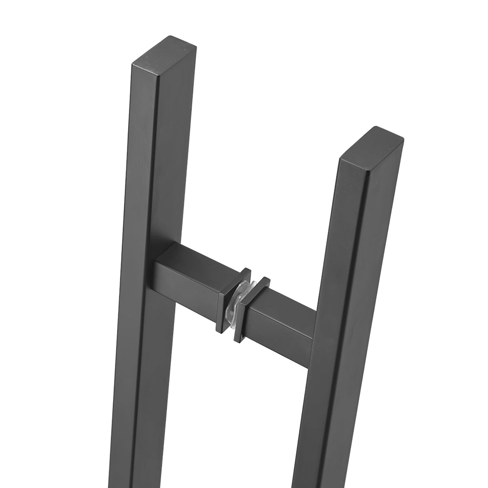 48" Back-to-Back Entry Door Pull / Push Handle - Rectangle ‘H’ Type, Ladder Style Modern Design | Premium 304 Stainless Steel | Black Matte Finish