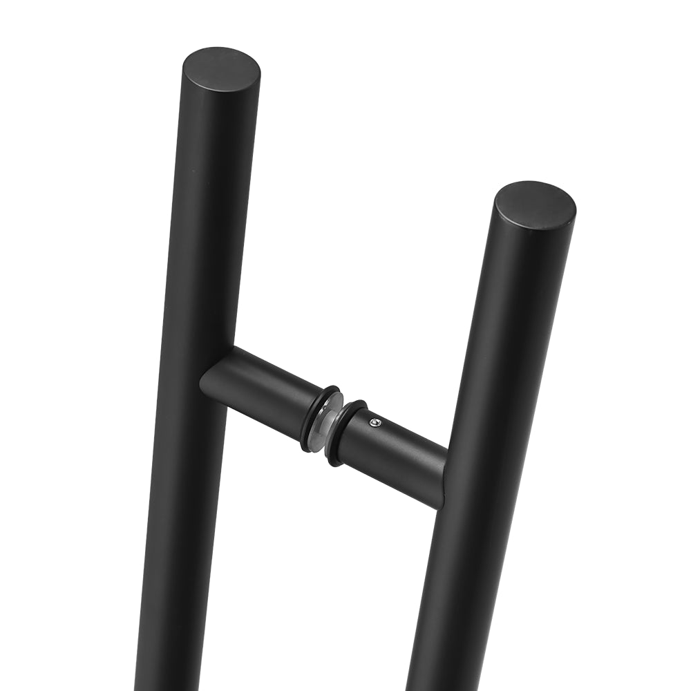 24" Back-to-Back Entry Door Pull / Push Handle - Round ‘H’ Type, Ladder Style Modern Design | Premium 304 Stainless Steel | Black Matte Finish