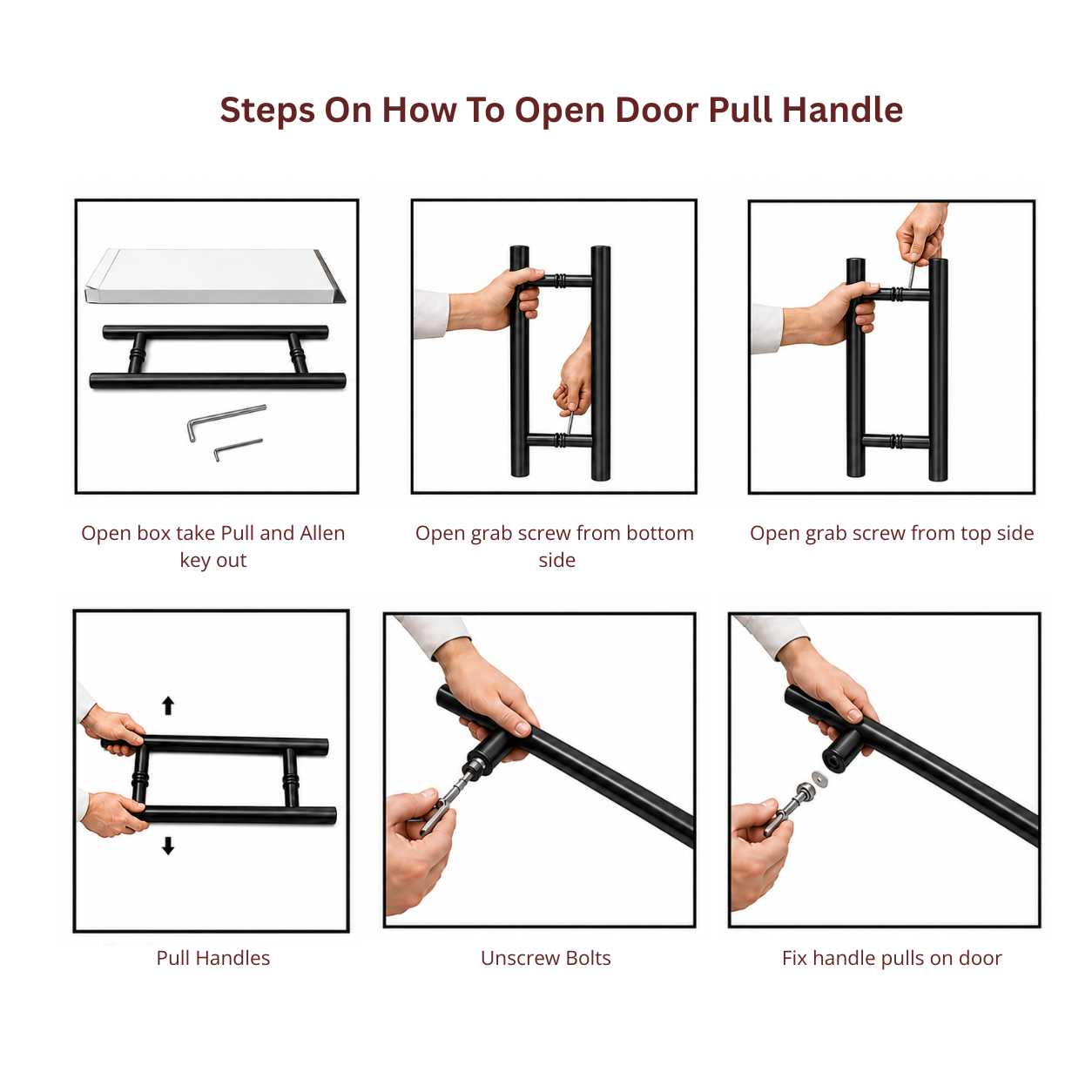 "Steps On How To Open Door Pull Handle" instruction guide
