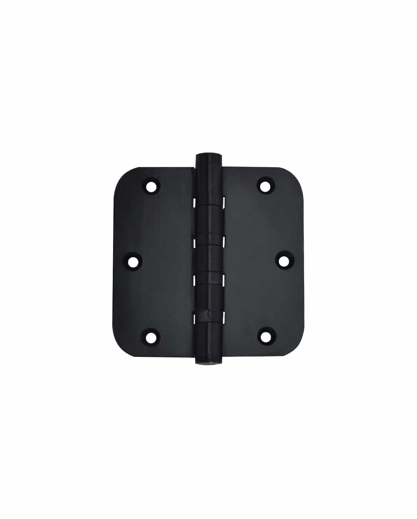 Prima Decorative Hardware black 3.5-inch door hinge with six screw holes is displayed on a white background from a top-down perspective.