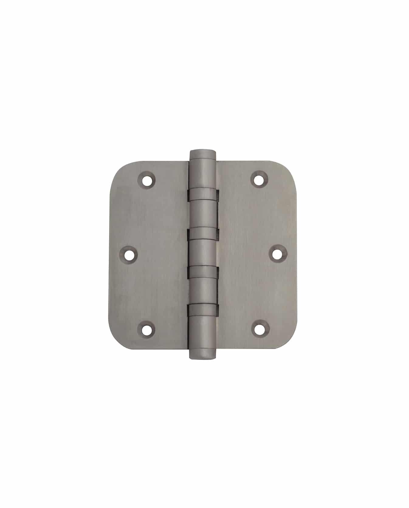 A 3.5-inch Prima Decorative Hardware door hinge with six screw holes, rounded corners, and a brushed satin finish is shown against a plain white background—ideal for doors needing a reliable chrome hinge.