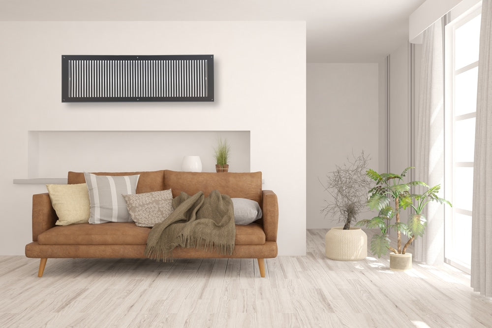 Air Return Grill 8″ X 30″ Top Faceplate Size 10″ X 32″ HVAC Duct Cover Decorative High-Quality Metal – Cast Aluminum Powder Coated Re-Paintable For Walls, Ceilings, And Floors Without Damper – Contemporary Design (VR 102)