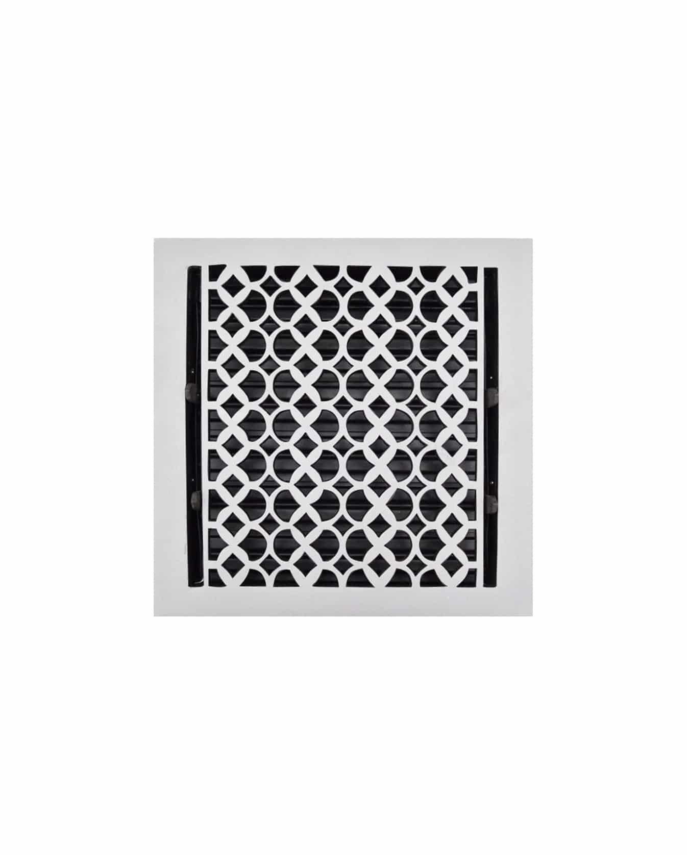 Floor Vent Cover / Register Size: 10” x 10” VR100 with Damper top faceplate outer size 12″ x 12″, thickness 5 mm, decorative handcrafted high-quality metal – cast aluminum powder coated Re-paintable for floors, walls, and ceilings