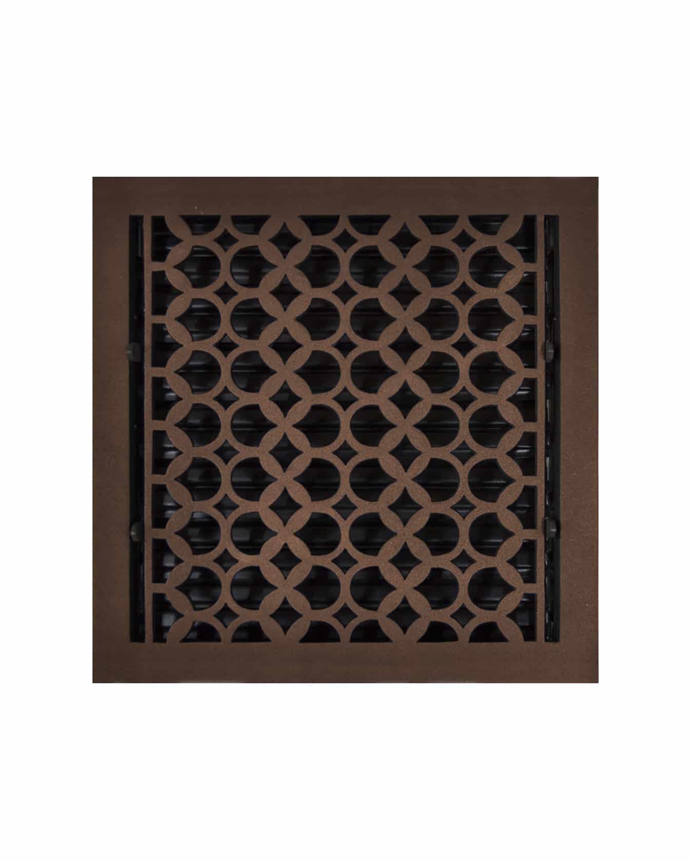 Floor Vent Cover / Register Size: 13” x 13” VR100 with Damper top faceplate outer size 14-1/2″ x 15-1/4″, thickness 5 mm, decorative handcrafted high-quality metal – cast aluminum powder coated Re-paintable for floors, walls, and ceilings