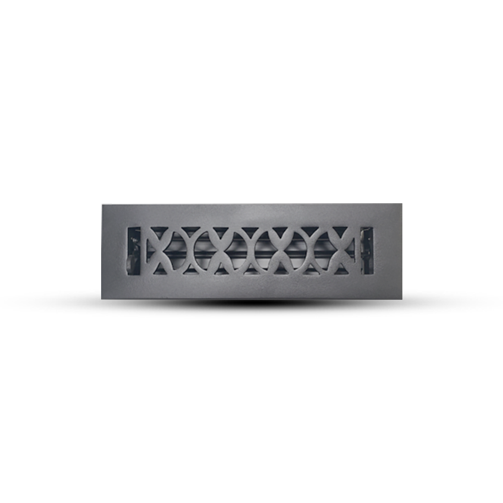 A Prima Decorative Hardware cast aluminum vent cover featuring a Tudor mushroom design and geometric pattern, shown front-facing on a white background—ideal for durable floor registers.