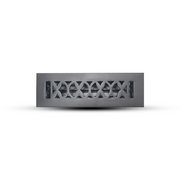 A Prima Decorative Hardware cast aluminum vent cover featuring a Tudor mushroom design and geometric pattern, shown front-facing on a white background—ideal for durable floor registers.