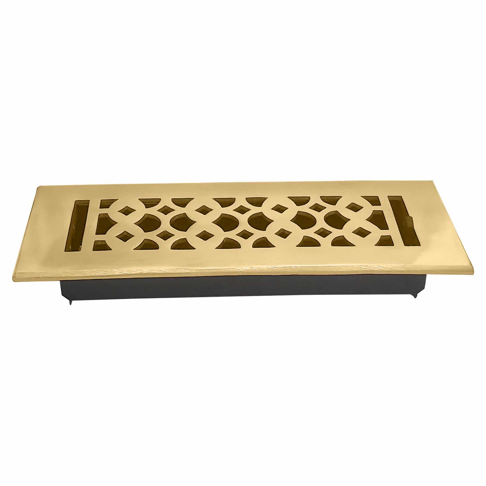 Floor Vent Cover / Register Size: 3” x 10” VR100 with Damper top faceplate outer size 12″x5″, thickness 5 mm, decorative handcrafted high-quality metal - cast aluminum Brushed Gold Re-paintable for floors, walls, and ceilings