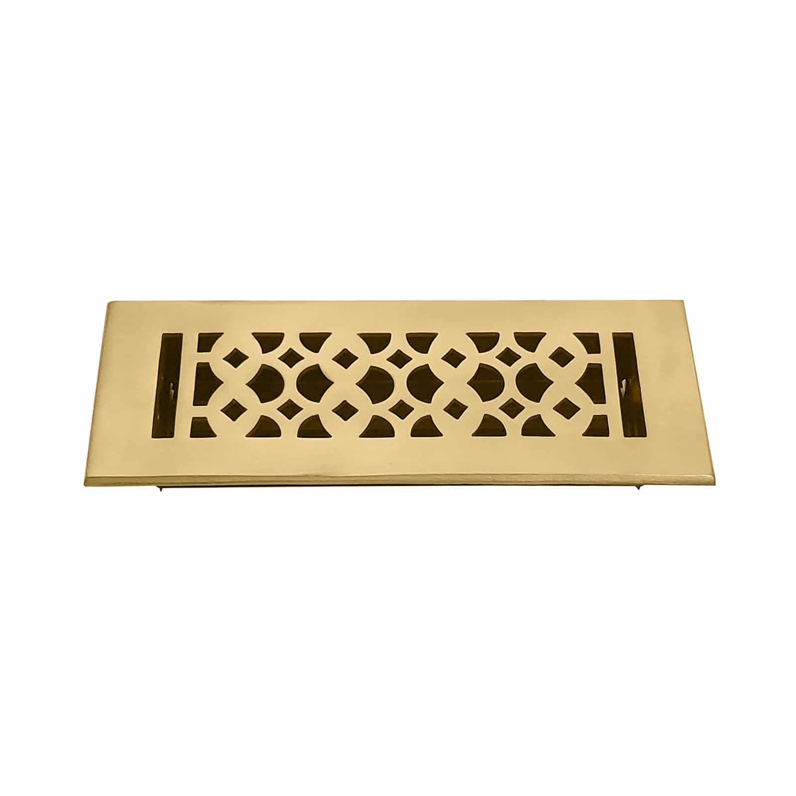 Floor Vent Cover / Register Size: 3” x 10” VR100 with Damper top faceplate outer size 12″x5″, thickness 5 mm, decorative handcrafted high-quality metal - cast aluminum Brushed Gold Re-paintable for floors, walls, and ceilings