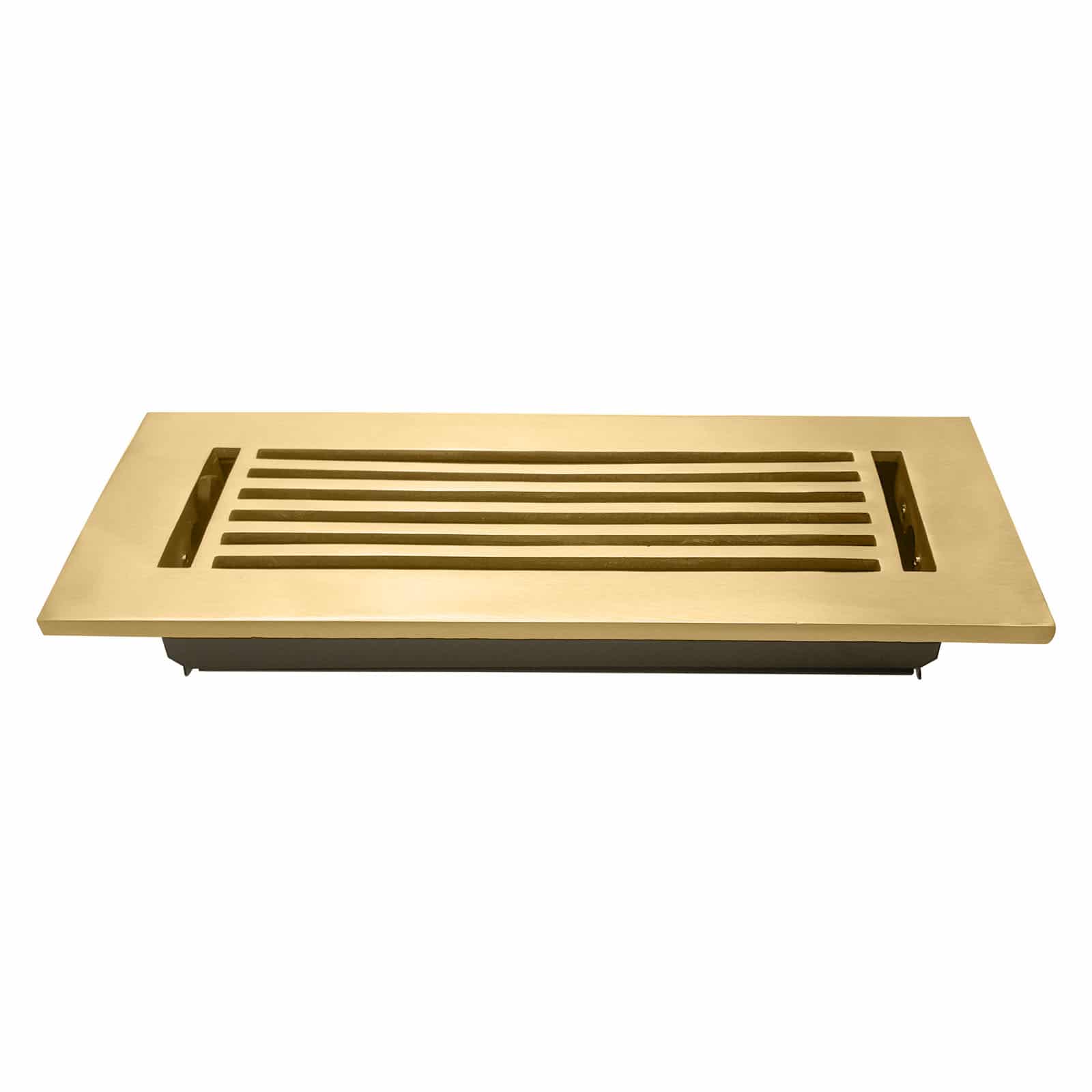 Floor Vent Cover / Register Size: 3” x 10” with Damper top faceplate outer size 12″x5″, thickness 5 mm, high-quality metal - cast aluminum brushed gold powder coated Re-paintable for floors, walls, and ceilings - Modern Linear  Design (VR 109)