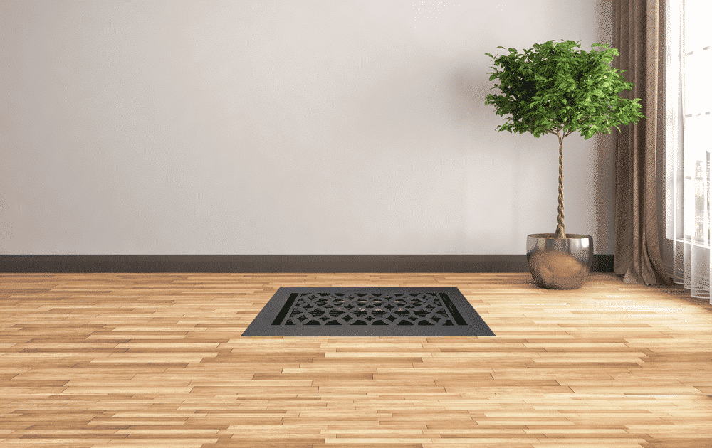 Floor Vent Cover / Register Size: 3” x 10” VR100 with Damper top faceplate outer size 12″x5″, thickness 5 mm, decorative handcrafted high-quality metal - cast aluminum Brushed Gold Re-paintable for floors, walls, and ceilings
