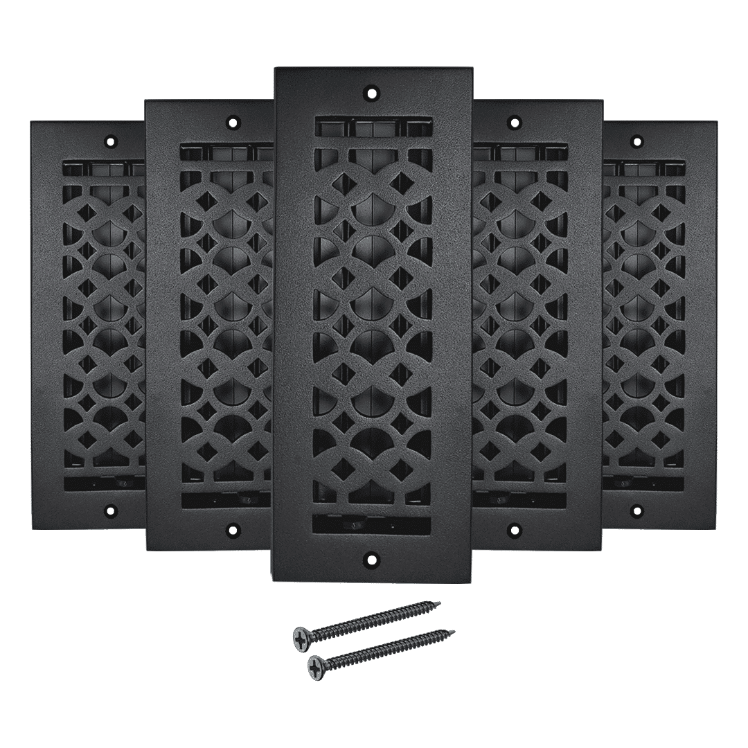 Floor Vent Cover / Register Size: 3” x 10” VR100 with Damper top faceplate outer size 12″x5″, thickness 5 mm, decorative handcrafted high-quality metal - cast aluminum powder coated Re-paintable for floors, walls, and ceilings