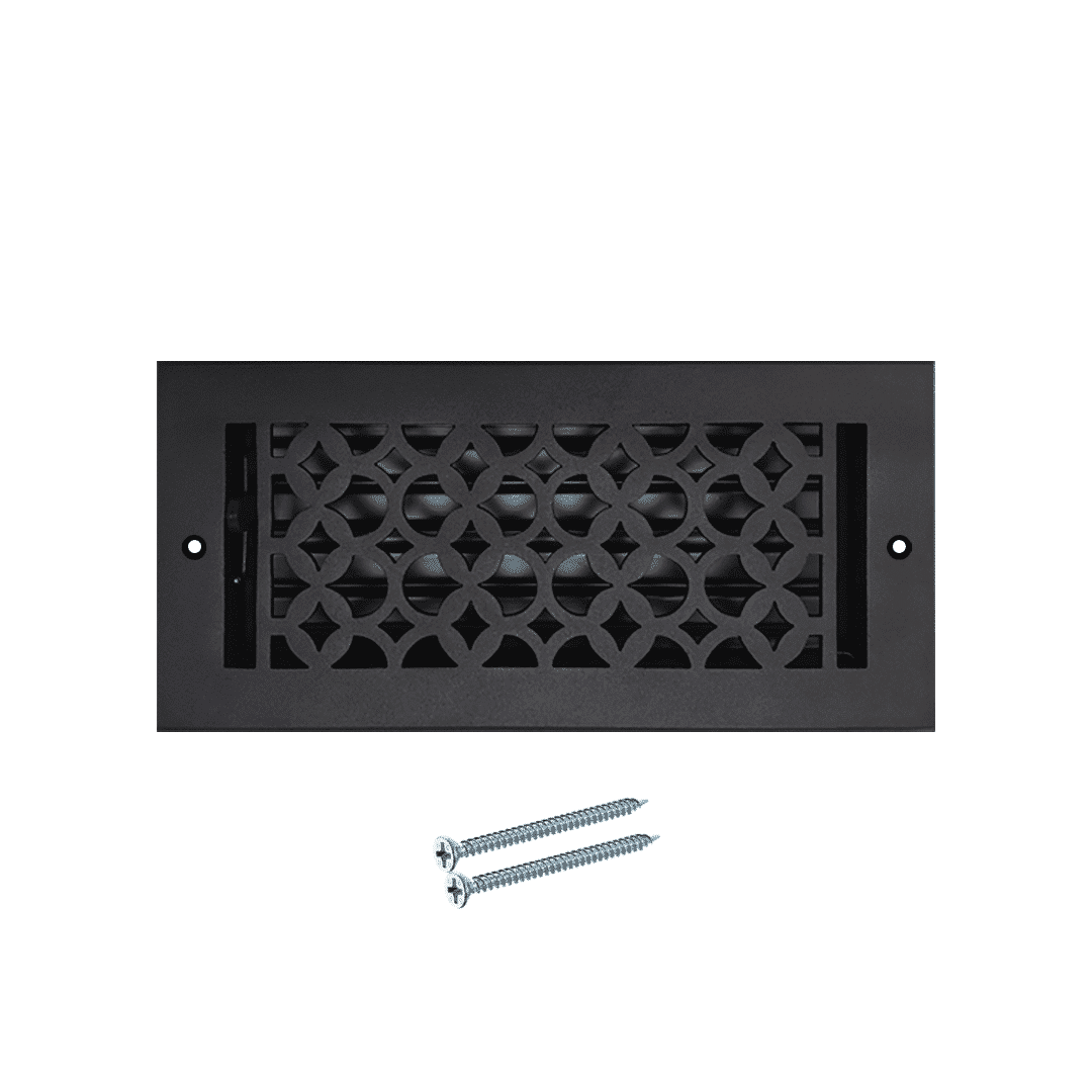 Floor Vent Cover / Register Size: 4” x 10” VR100 with Damper top faceplate outer size 6″ x 12″, thickness 5 mm, decorative high-quality metal – cast aluminum powder coated Re-paintable for floors, walls, and ceilings