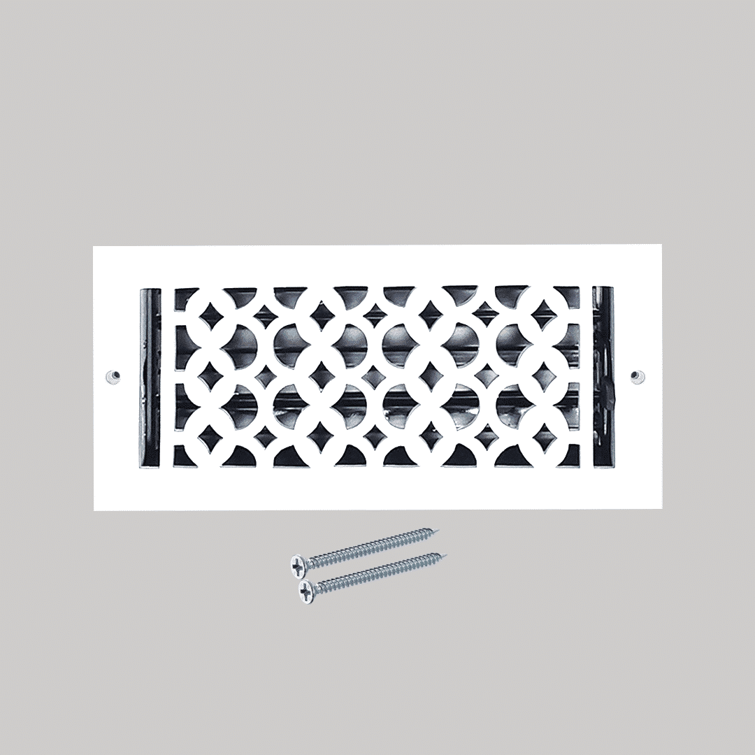 Floor Vent Cover / Register Size: 4” x 10” VR100 with Damper top faceplate outer size 6″ x 12″, thickness 5 mm, decorative high-quality metal – cast aluminum powder coated Re-paintable for floors, walls, and ceilings