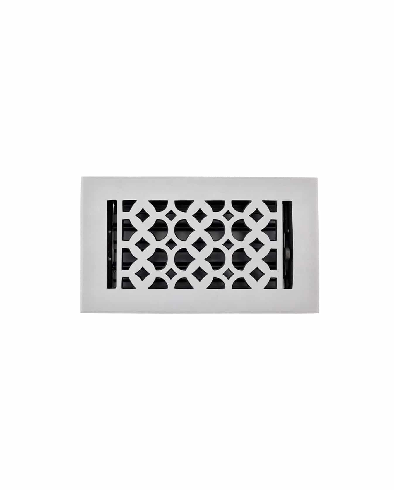 Floor Vent Cover / Register Size: 4” x 8” VR100 with Damper top faceplate outer size 5-1/2″ X 8-3/4″, thickness 5 mm, decorative handcrafted high-quality metal – cast aluminum powder coated Re-paintable for floors, walls, and ceilings