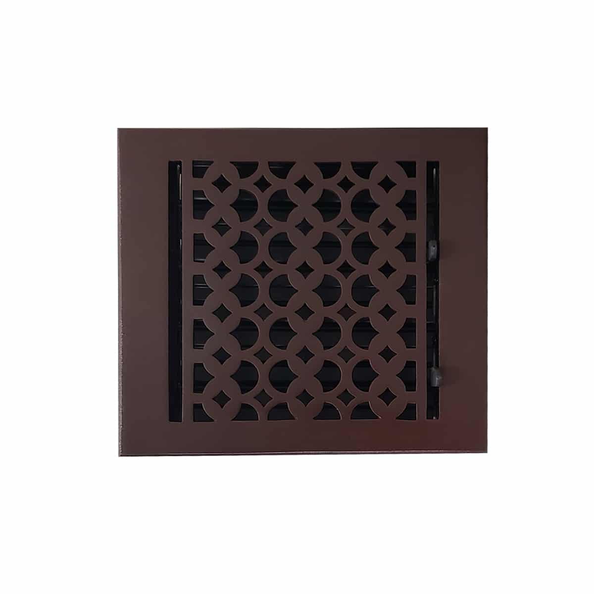 Floor Vent Cover / Register Size: 8” x 8” VR100 with Damper top faceplate outer size 9-1/2″ x 10″, thickness 5 mm, decorative handcrafted high-quality metal – cast aluminum powder coated Re-paintable for floors, walls, and ceilings