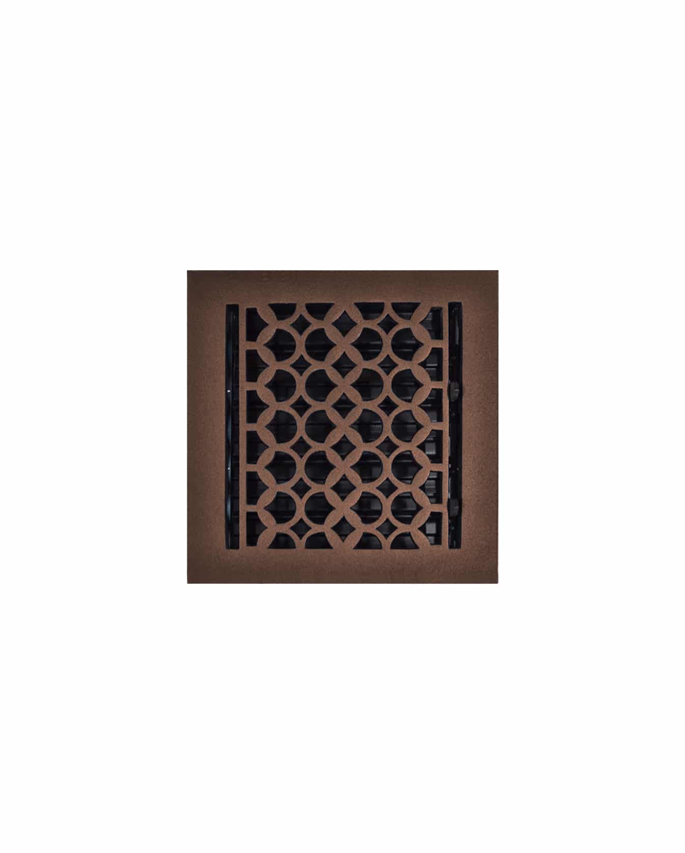 Floor Vent Cover / Register Size: 8” x 8” VR100 with Damper top faceplate outer size 9-1/2″ x 10″, thickness 5 mm, decorative handcrafted high-quality metal – cast aluminum powder coated Re-paintable for floors, walls, and ceilings