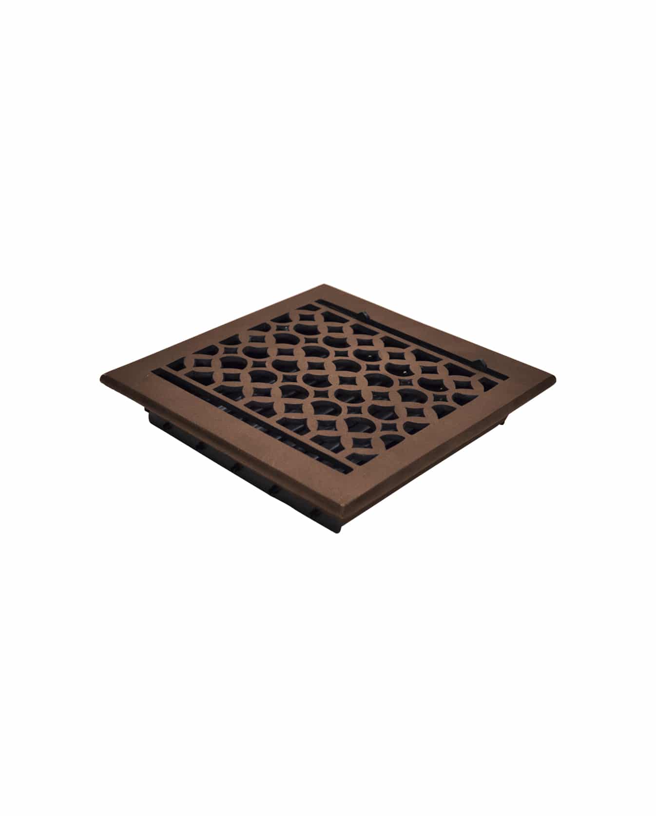 Floor Vent Cover / Register Size: 9” x 9” VR100 with Damper top faceplate outer size 10-1/2″ x 11-1/2″, thickness 5 mm, decorative handcrafted high-quality metal – cast aluminum powder coated Re-paintable for floors, walls, and ceilings