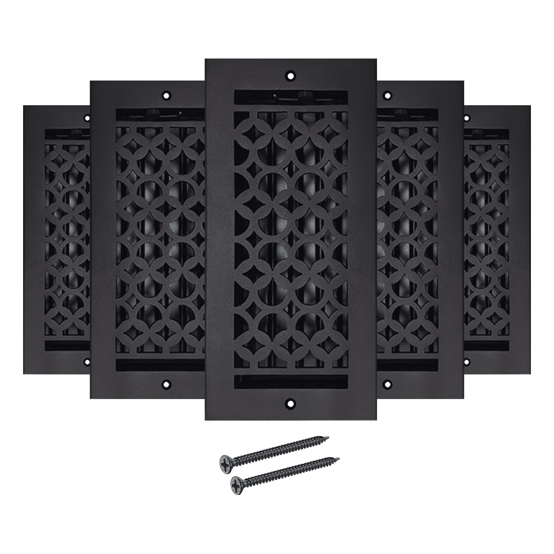 Floor Vent Cover / Register Size: 4” x 10” VR100 with Damper top faceplate outer size 6″ x 12″, thickness 5 mm, decorative high-quality metal – cast aluminum powder coated Re-paintable for floors, walls, and ceilings