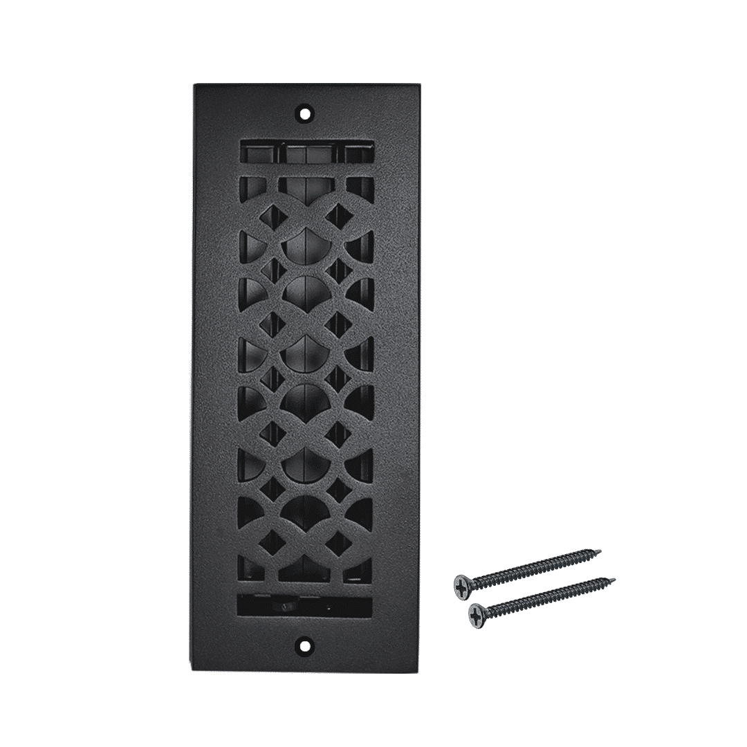 Floor Vent Cover / Register Size: 3” x 10” VR100 with Damper top faceplate outer size 12″x5″, thickness 5 mm, decorative handcrafted high-quality metal - cast aluminum powder coated Re-paintable for floors, walls, and ceilings