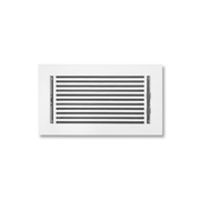 The Prima Decorative Hardware rectangular white cast aluminum vent cover features horizontal black slats, creating a modern floor register that stands out against a plain white background.