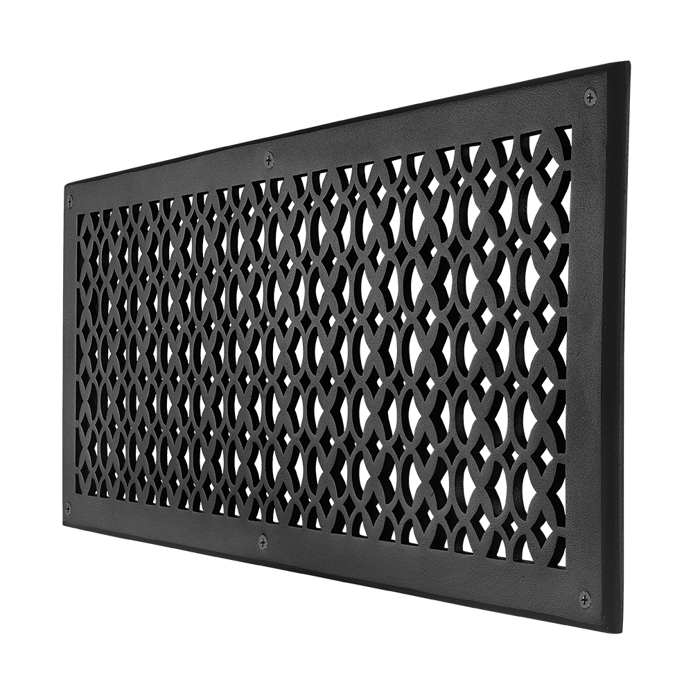 Air Return Grill 8″ x 24″ VR100 With Holes and Matching Screws Top Faceplate Size 10″ x 26-1/2″ HVAC Duct Cover Decorative Handcrafted High-Quality Metal – Cast Aluminum Powder Coated Re-Paintable For Walls, Ceilings, and Floors without Damper