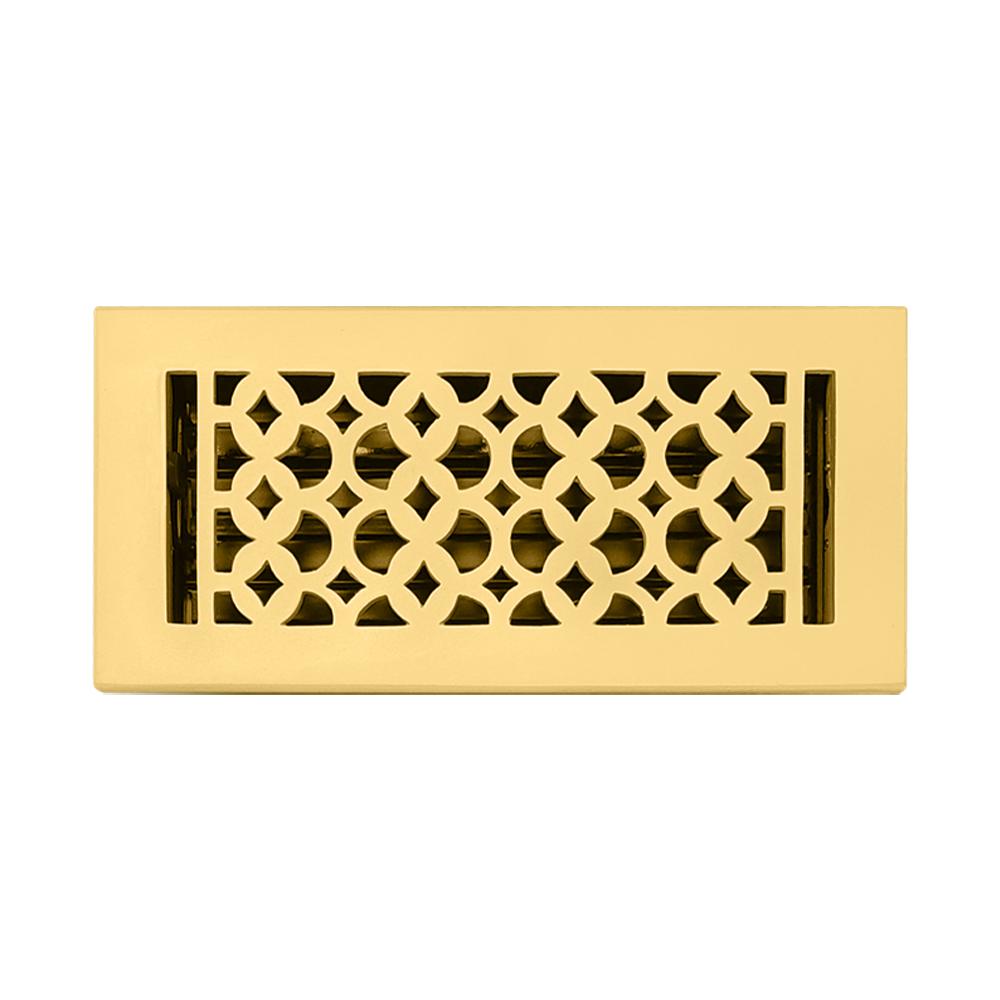 Floor Vent Cover / Register Size: 3” x 10” VR100 with Damper top faceplate outer size 12″x5″, thickness 5 mm, decorative handcrafted high-quality metal - cast aluminum Brushed Gold Re-paintable for floors, walls, and ceilings