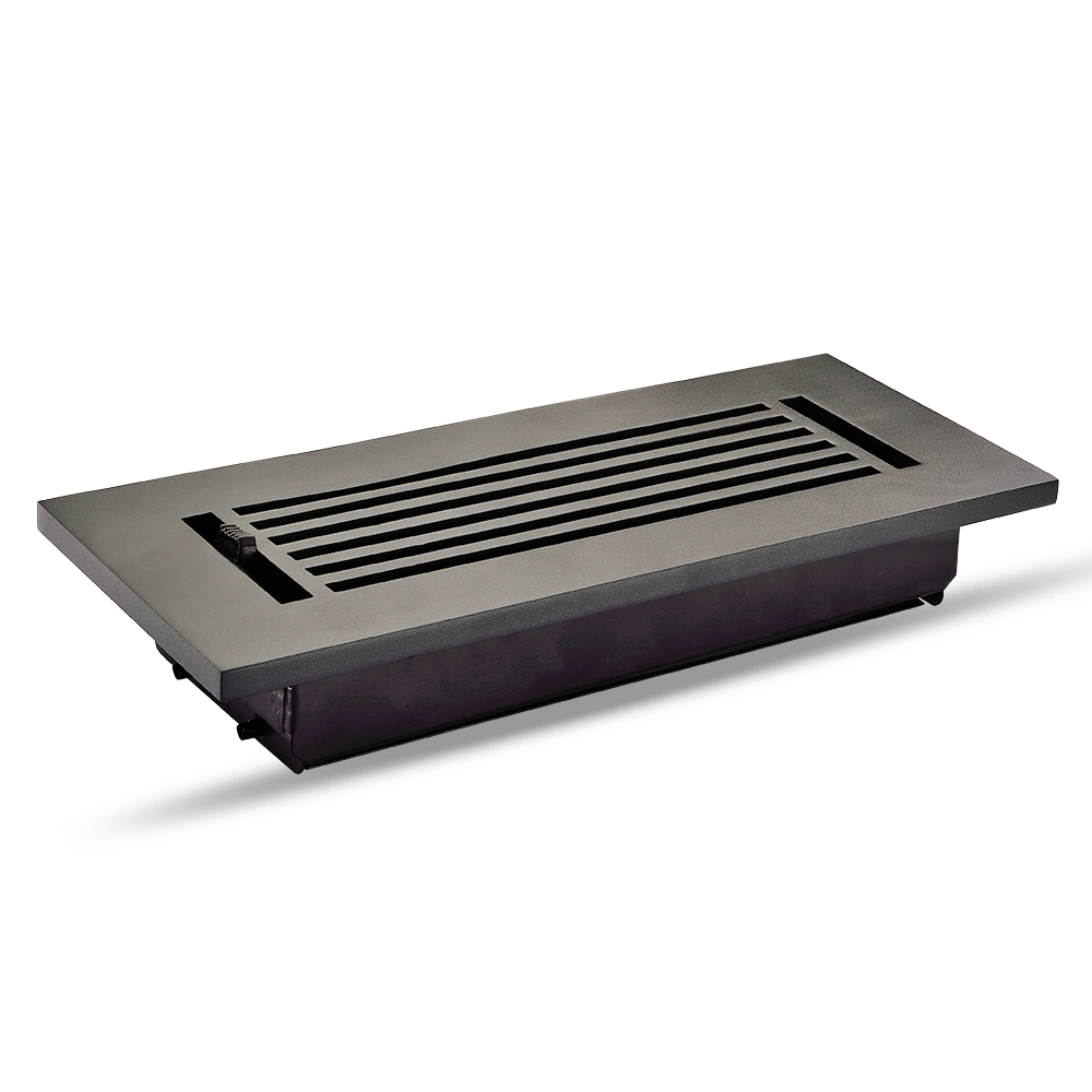 Floor Vent Cover / Register Size: 3” X 10” With Damper Top Faceplate Outer Size 12"x5", Thickness 5 Mm, High-Quality Metal – Cast Aluminum Powder Coated Re-Paintable For Floors, Walls, and Ceilings – Modern Linear Design (VR 109)