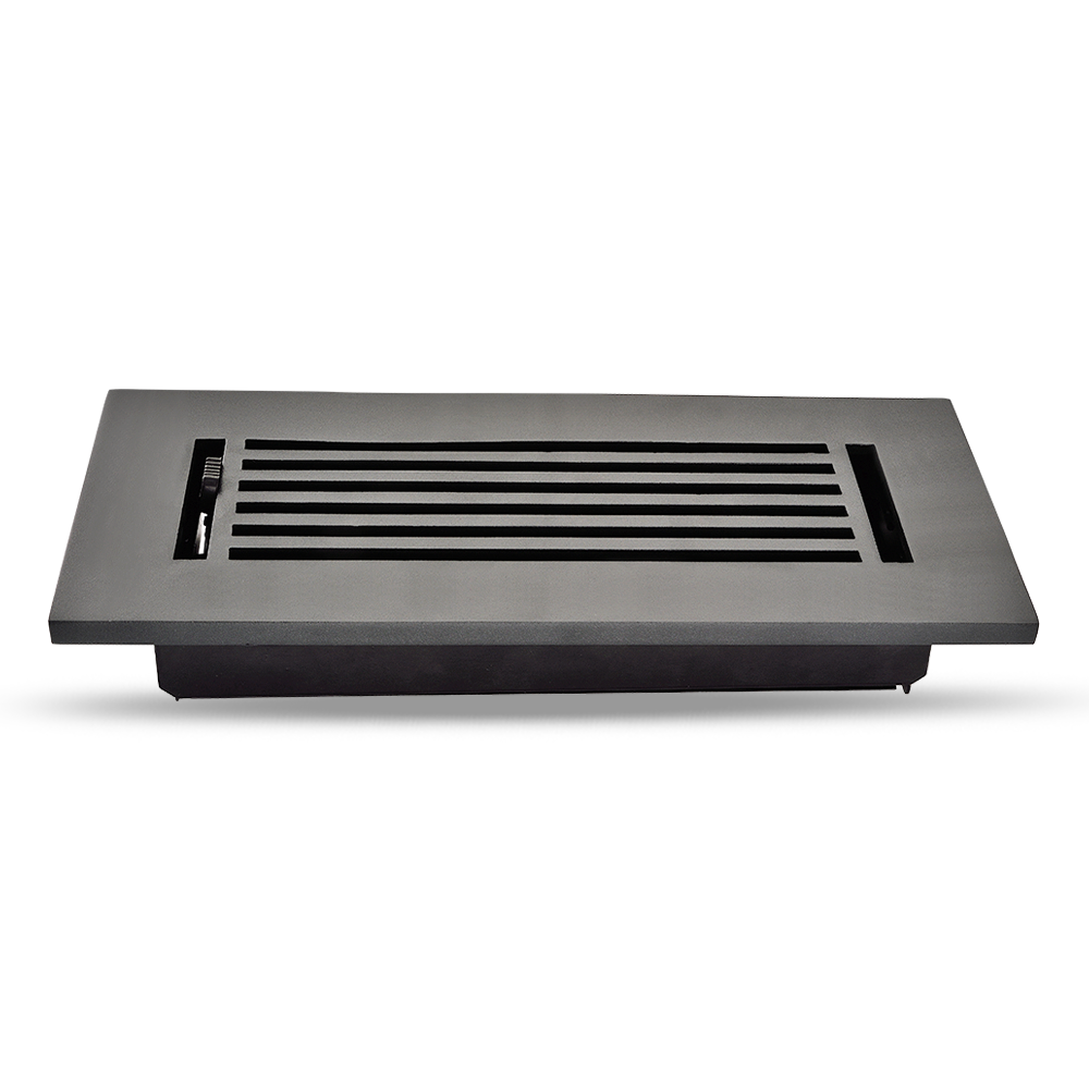 Floor Vent Cover / Register Size: 3” X 10” With Damper Top Faceplate Outer Size 12"x5", Thickness 5 Mm, High-Quality Metal – Cast Aluminum Powder Coated Re-Paintable For Floors, Walls, and Ceilings – Modern Linear Design (VR 109)